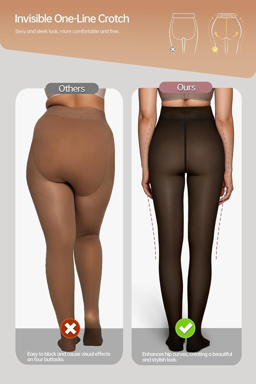 Vertvie Women's Fleece Lined Tights Sheer Fake Translucent One Seam Warm Pantyhose Thick High Waisted Thermal Leggings Winter - Image 2