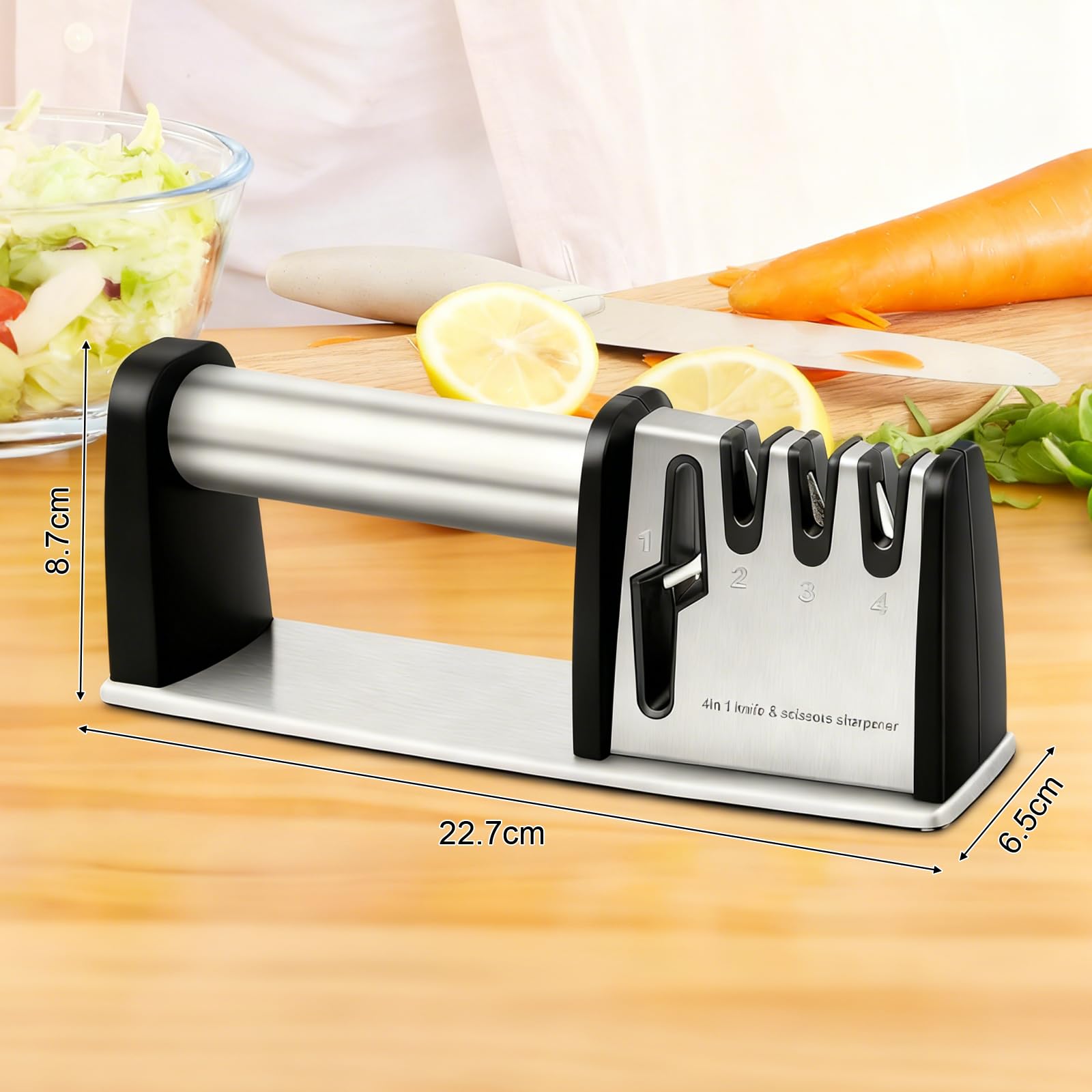 Affilacoltelli Professionale, Affilatore per Coltelli, Affila Forbici, Lima Coltelli, 4 in 1 Affilatore Multifunzione, per Coltelli da Cucina, Coltelli da Lavoro, Forbici