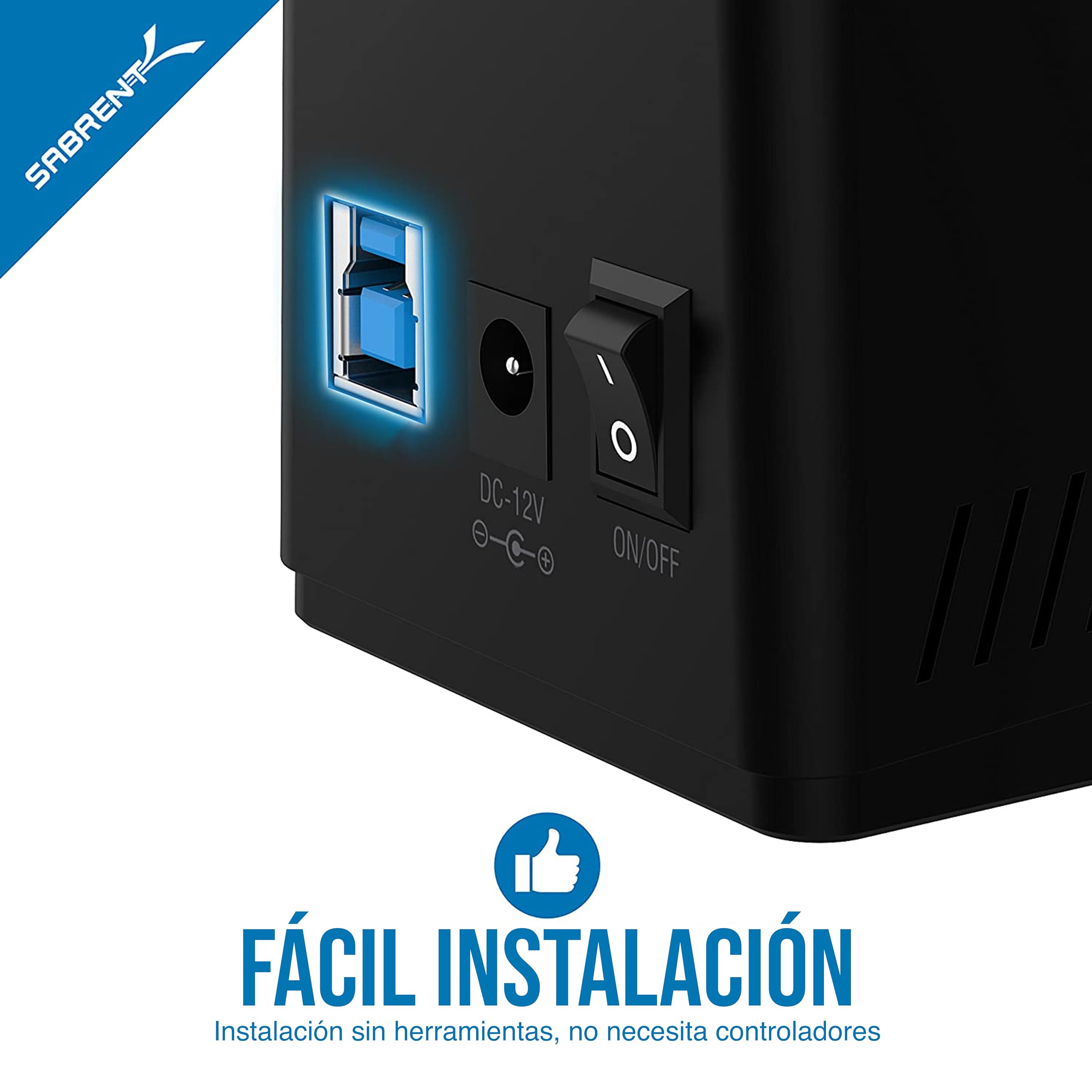 SABRENT Estación de Acoplamiento para SATA SDD/HDD de 2,5/3,5" | USB 3.0 | Velocidades de 5Gbps | HDD/SSD hasta 22TB [EC-UBLB]