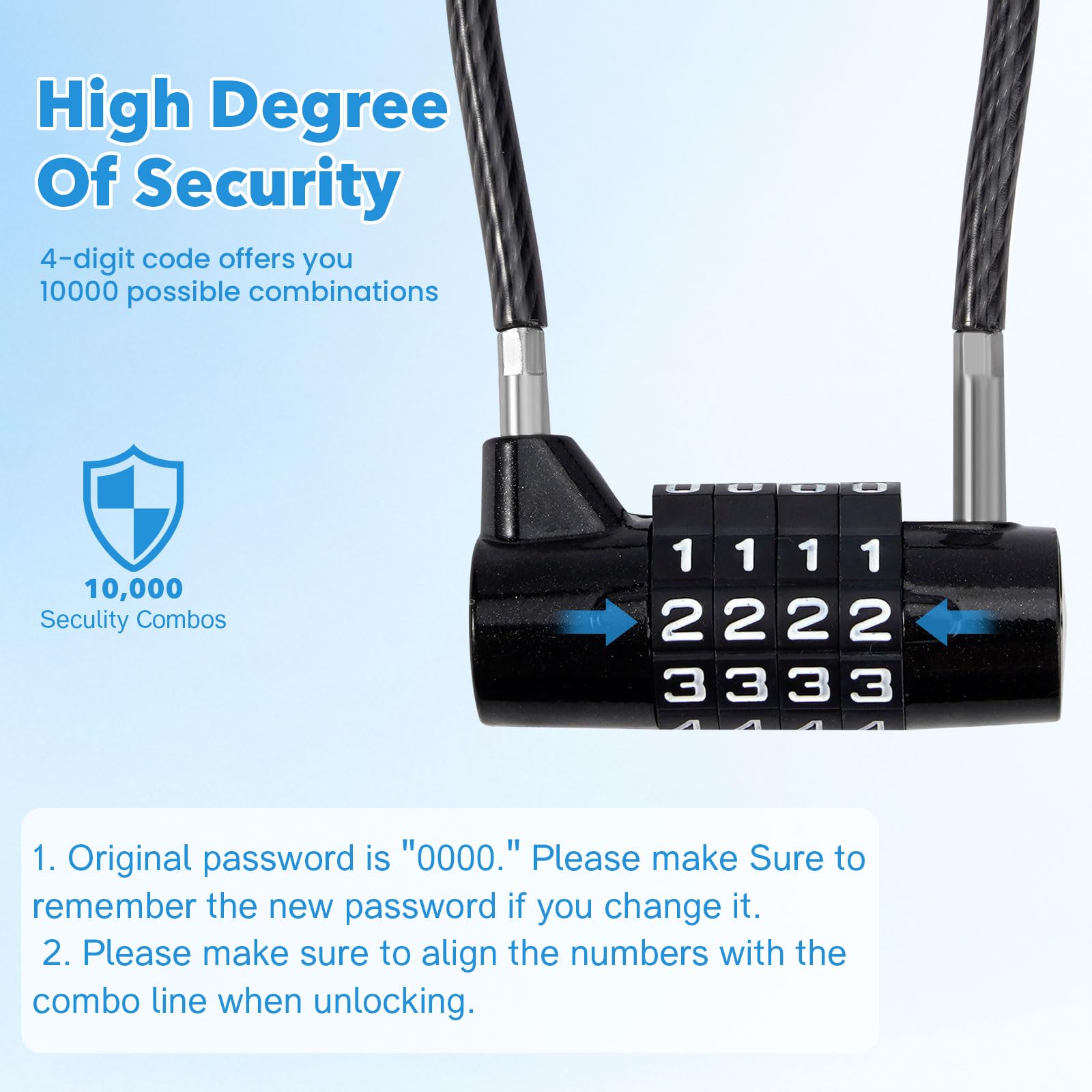 4 Digit Combination Padlock, Steel Cable Padlocks with Code - Image 4