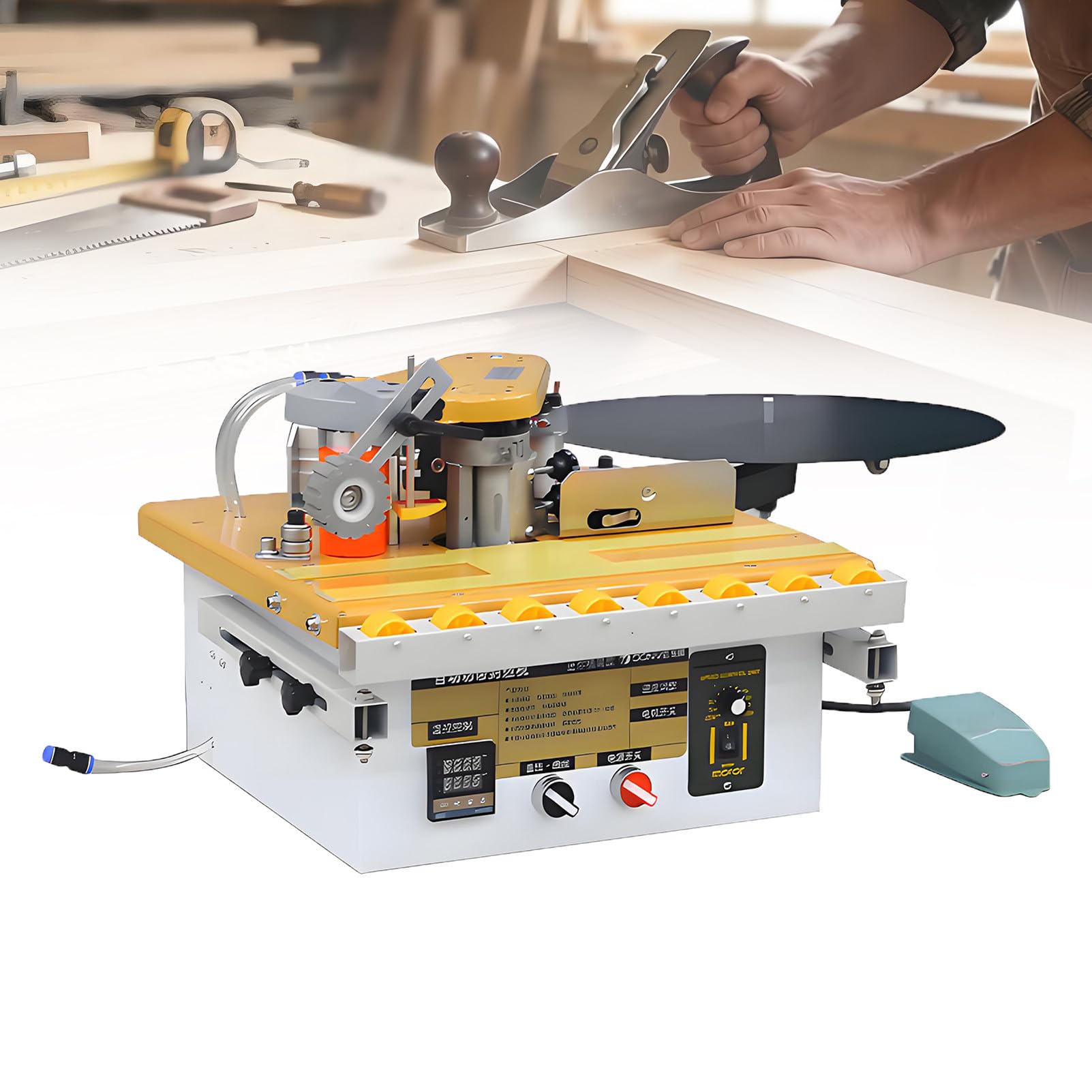 EpyGnom Woodworking Edge Banding Machine for Curve/Straight Edge, Auto Tape Breaking, Portable PVC ABS Edge Bander with Microcomputer Control, Dual-Side Glue Application B