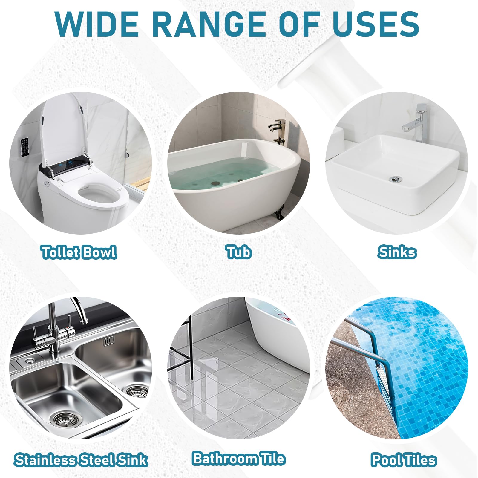 ddLUCK, Pietra pomice con manico, spazzola per WC con manico in plastica antiscivolo per pulizia di cucina/bagno/piscina/casa, confezione da 2