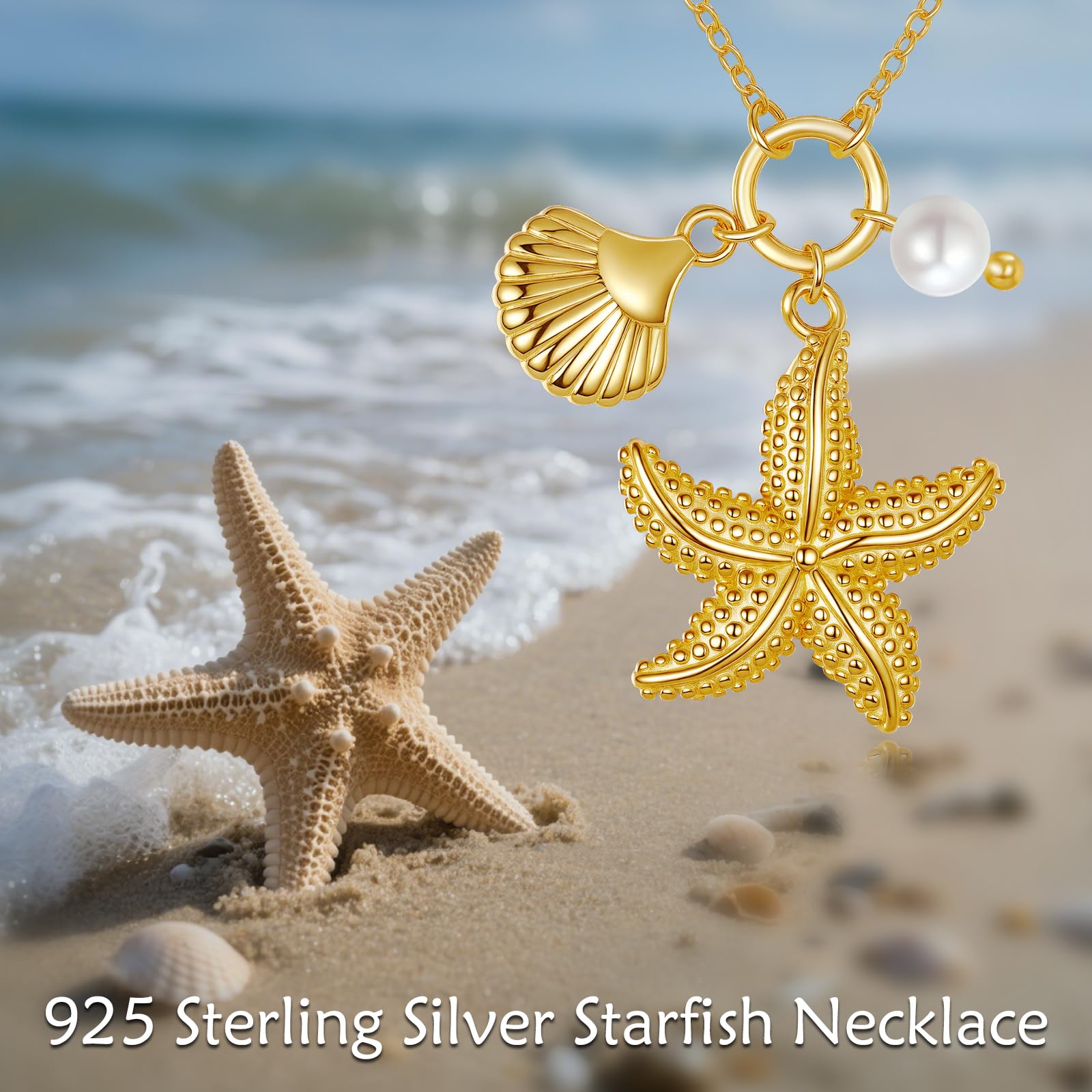 YAFEINI Collar de estrella de mar de plata de ley 925 con colgante de estrella de mar, joyería de playa, regalo para mujer