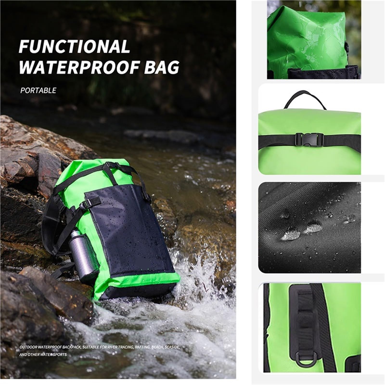 Borsa Impermeabile Asciutti Zaino impermeabile da 30 litri for campeggio, escursioni, nuoto, rafting, kayak, trekking fluviale, borse galleggianti for esterni(Grey)