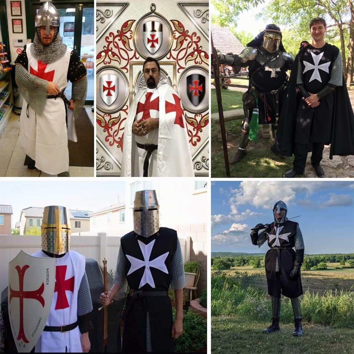 BLESSUME Costume da cavaliere medievale a tunica crociato, carnevale LARP Cospaly