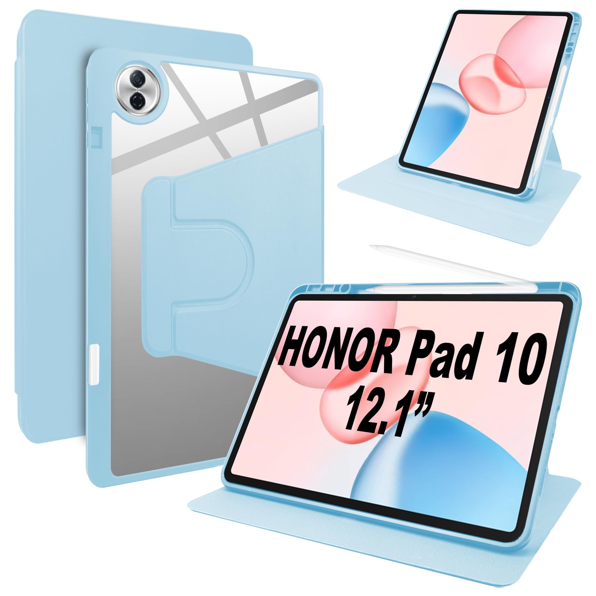 Lemxiee PU Leder Case für Honor Pad 10 hülle mit Stiftschlitz & Drehständer & Kratzfest,PU Leder + Acryl Hülle