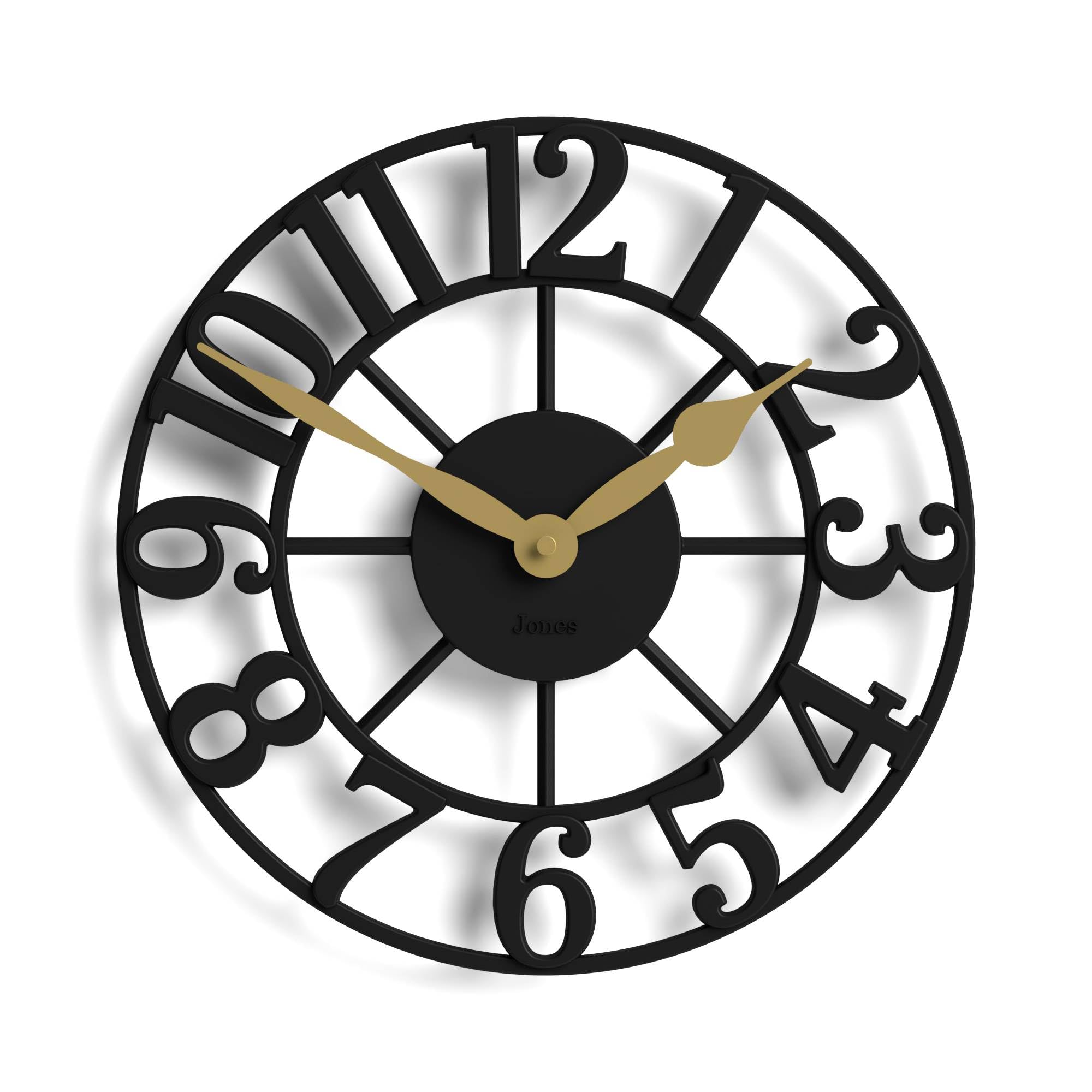 Jones Clocks® Lighthouse wall clock | Sculptural skeleton clock | Black | Elegant raised moulded numerals | Decorative design ideal for kitchen, living room or bedroom