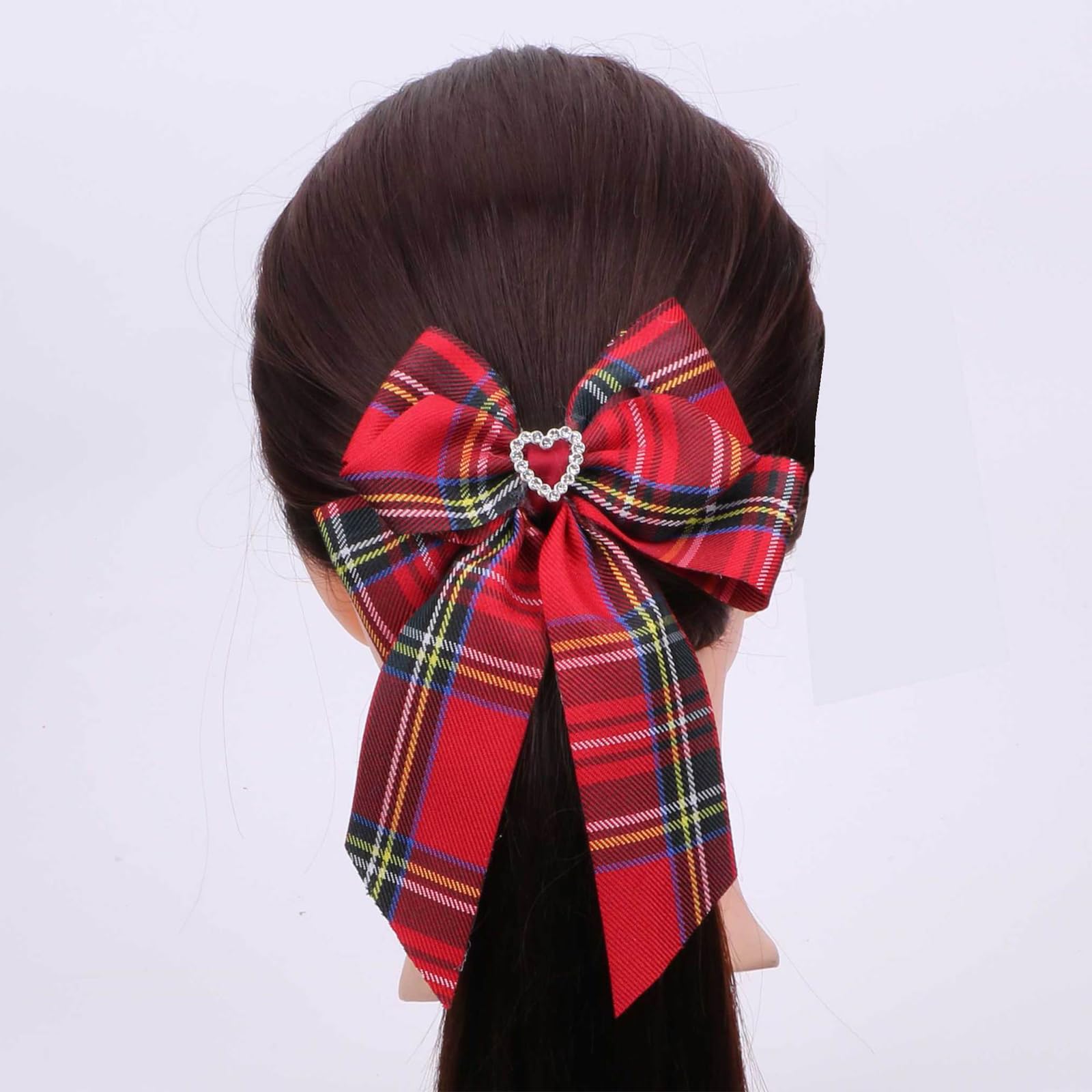 Red Hair Bow Clips, 2Pcs Tartan Bow Knot Hair Clips, Red Plaid Ribbon Hair Clip - Image 3