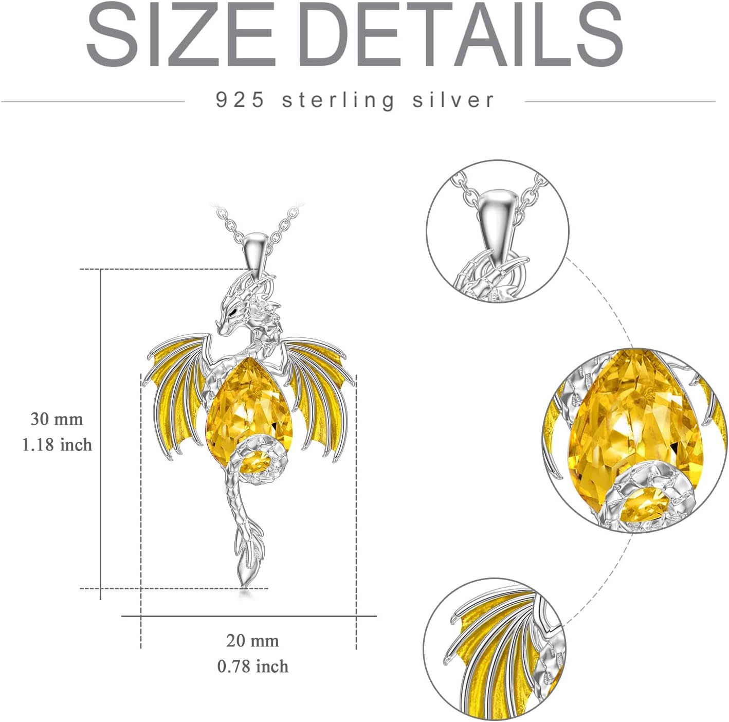 Dragon Necklace for Men Sterling Silver Birthstone Wyvern Necklace Embllished with Teardrop Shaped Crystal Jewelry for Women - Image 6