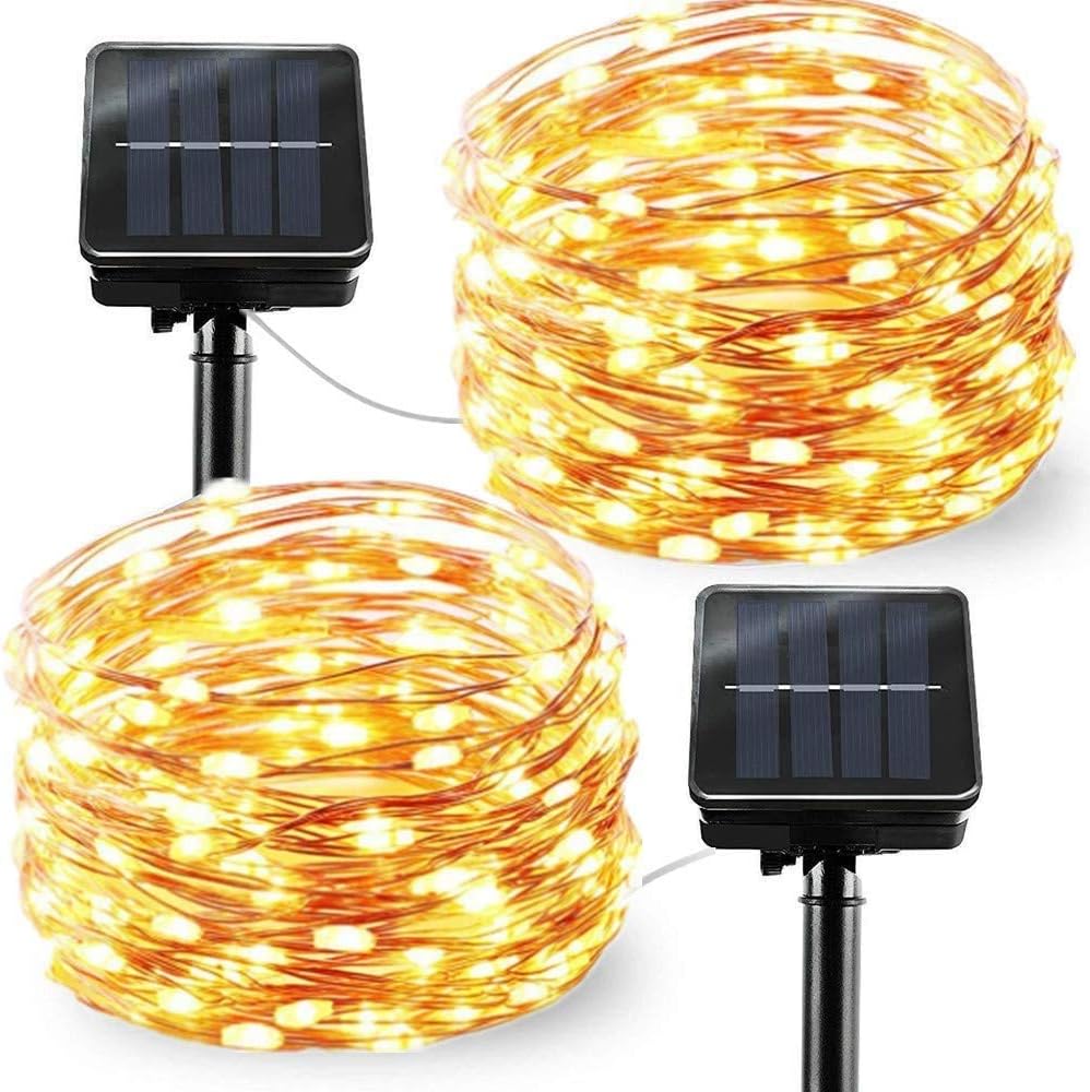 Chinety Upgraded Solar Powered String Lights, 2 Pack 8 Modes 50 LED Solar Fairy Lights Copper Wire Lights Waterproof Starry Fairy Christmas Decorative Lights for Outdoor, Wedding, Party (Warm White)