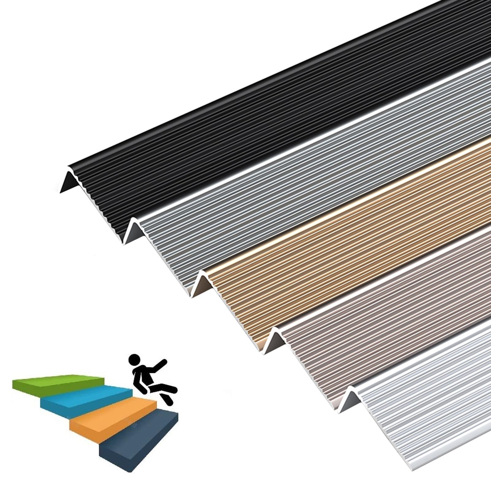 2 protectores de borde de escalera de aleación de aluminio, tira antideslizante for interior y exterior, protector de borde de escalera en forma de L.(Black,100x30mm)