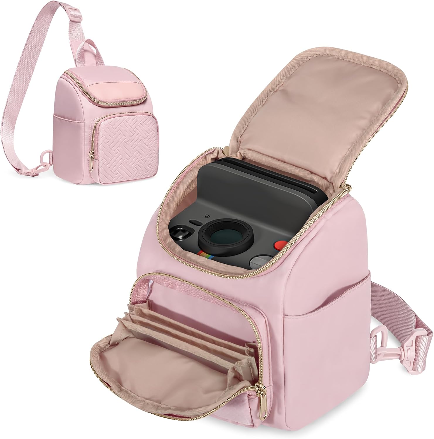 Camera Sling Bag Compatible with Polaroid Now 3rd/2nd Gen, Flip, Now+, Go Gen 2 Instant Film Camera, Crossbody Carrying Case with Adjustable Strap,Pink
