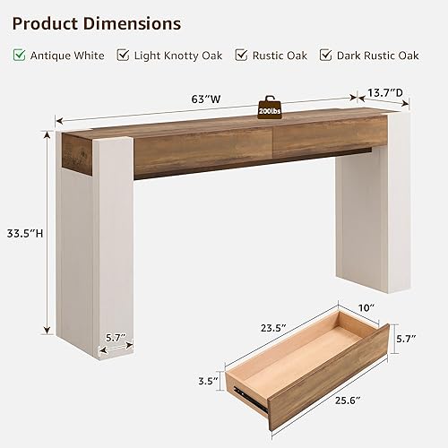 Miniatura 2 de OKD Moderna mesa consola de entrada, mesa de sofá con cajones, mesa de pasillo de 63 pulgadas de largo detrás del sofá, diseño de madera gruesa para