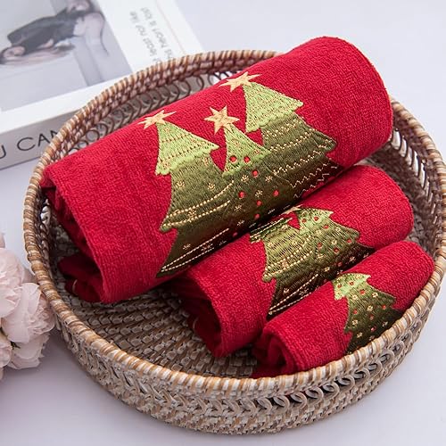 Christmas Premium Luxury Decor Ultra Soft 100% algodón bordado baño moderno Navidad 3 piezas juego de toallas color rojo verde árbol de Navidad