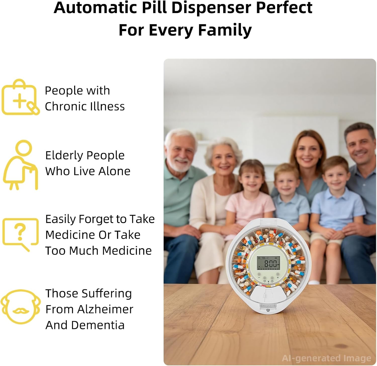 28-Day Bluetooth Automatic Pill Dispenser w/Alarm & App Setup for Elderly