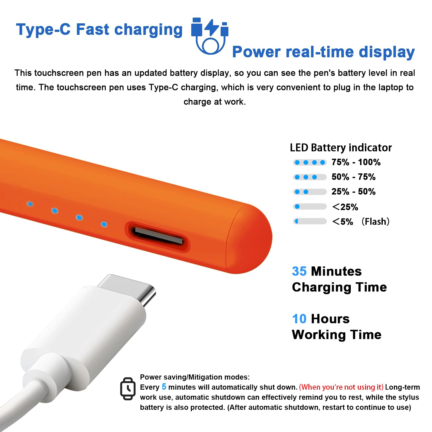Lápices capacitivos para pantallas táctiles Power-Display Tablet Pen POM Tip Magnetic Digital Touch Pen compatible con iPhone/iPad/Lenovo/y otros dispositivos iOS/Android Smartphone y Tablet (naranja)