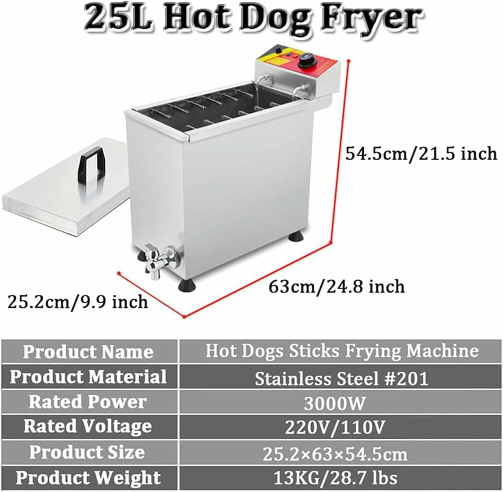 Máquina De Freidora Automática Hot Dog Machine, Máquina De Frito De Perros Calientes De Queso De 3000W con Temperatura Ajustable, para Comedor ~/