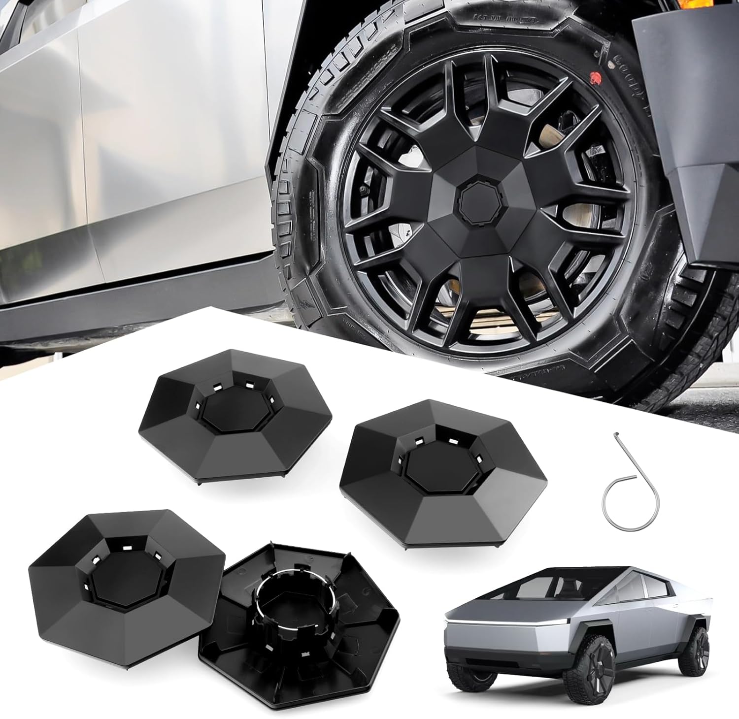 4PCS Wheel Caps for Tesla Cybertruck 2024 2025, Removable ABS Wheel Center Caps Compatiable with Tesla Cybertruck Accessories 2024 2025 black