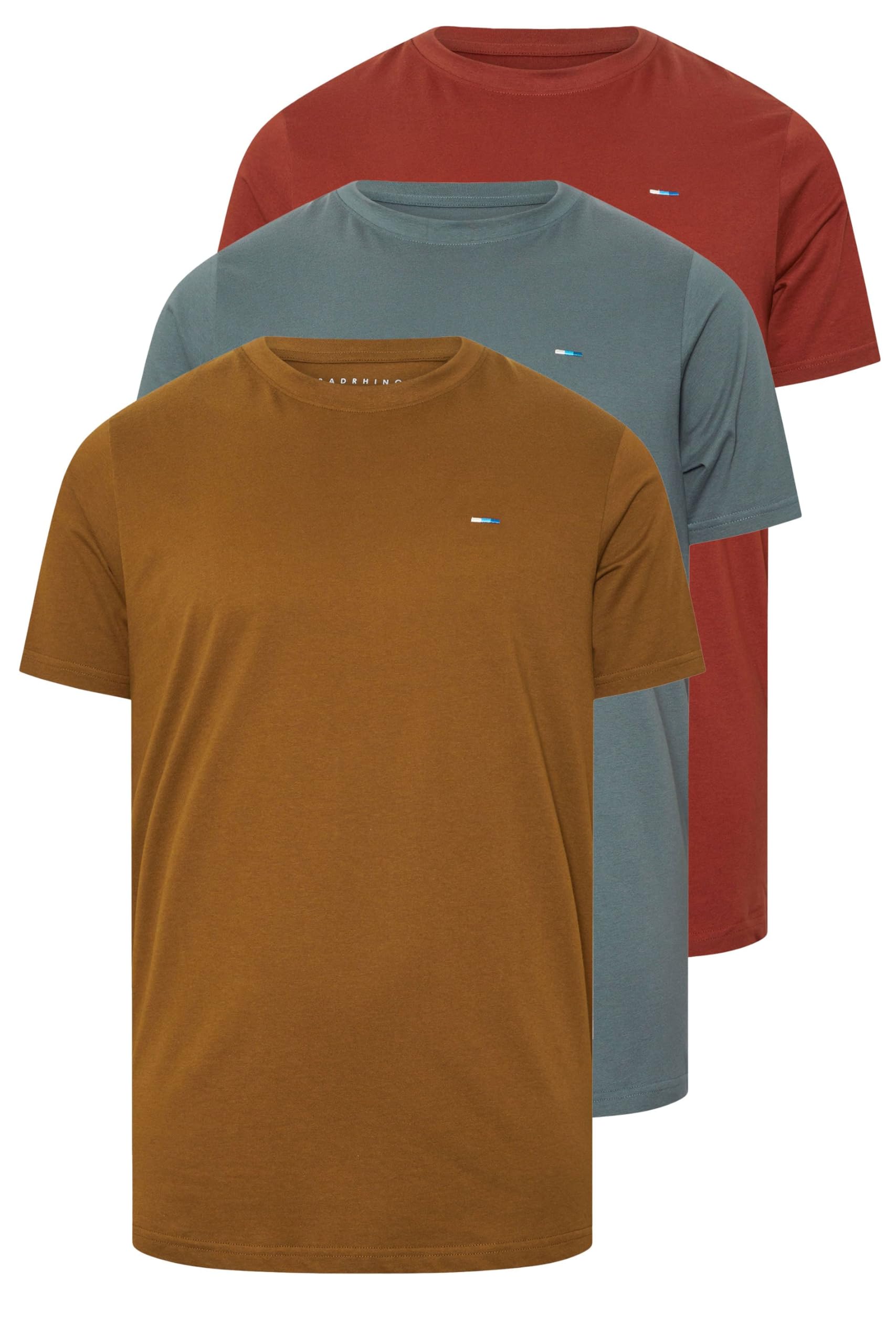 Badrhino Men's Blue Big & Tall 3 Pack Storm & Burnt Red Core T-Shirts - Plus Size Curve