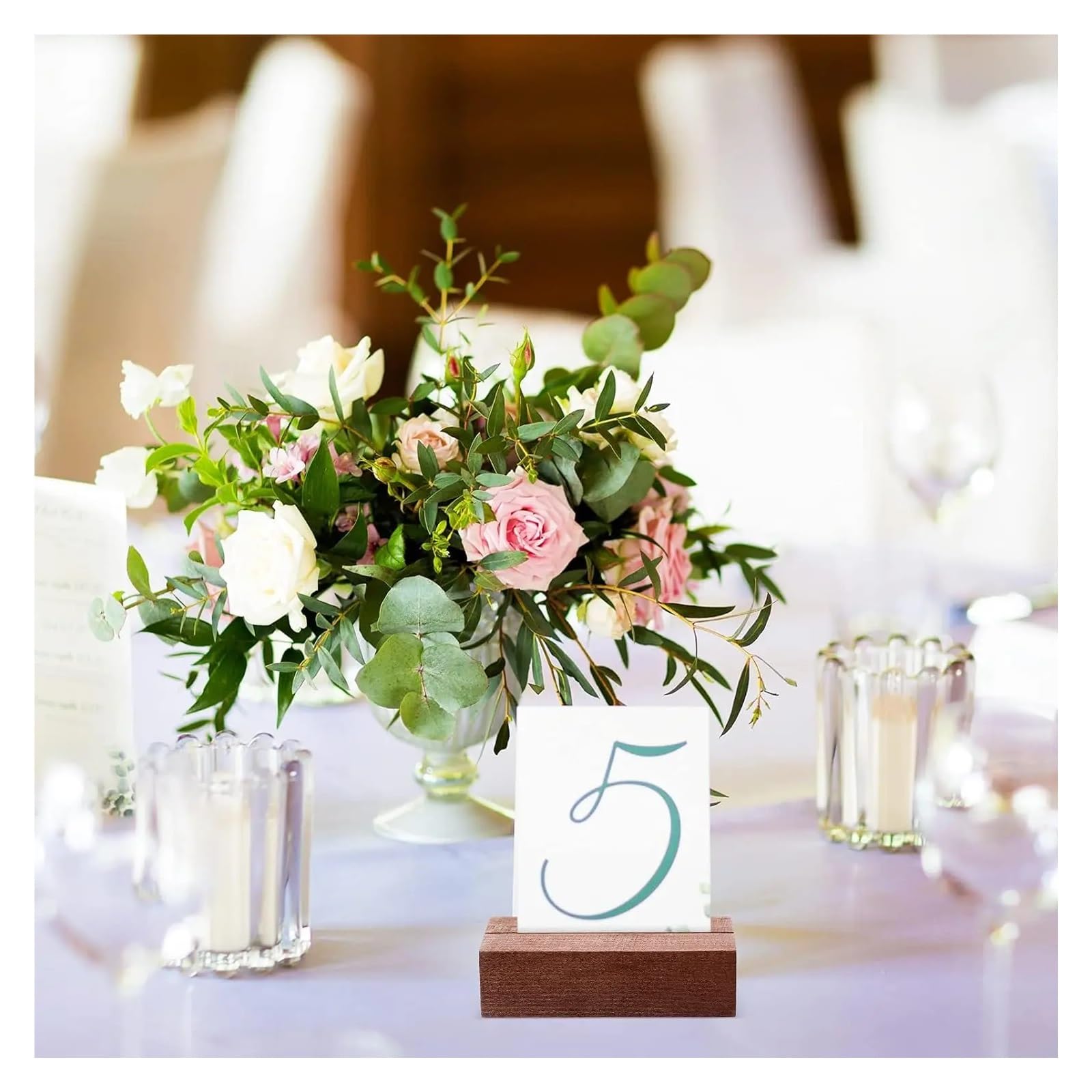 Lot de 12 porte-cartes en bois pour numéros de table, cartes de nom, pour fête de mariage (noyer, 12 pièces)