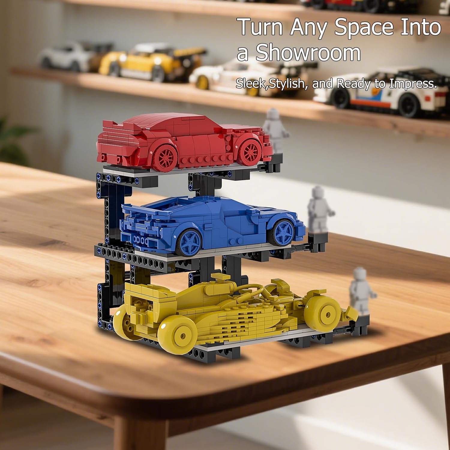 BloxBrix 200 Pcs Display Stand For Speed Champions Building Kit,Upgraded 3-Layer Car Stand Sets，Kitfor Car-Display Applicable to Major Brands,Collectible Toys