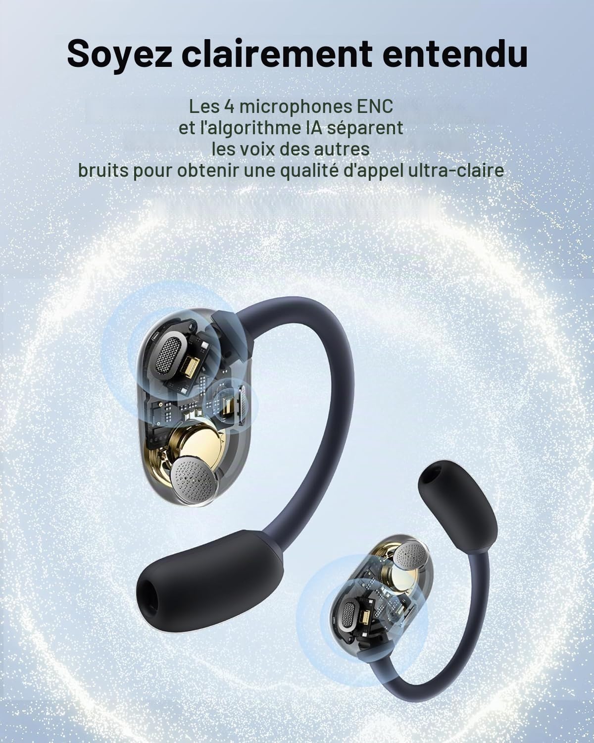 Baseus Eli Sport 1 Écouteurs Open Ear Bluetooth, Acoustique Directionnelle, Basses Puissantes, Ultra-légers, Résistants à l'eau IPX4, Microphones ENC, Bluetooth 5.3 pour la Course, l'entraînement