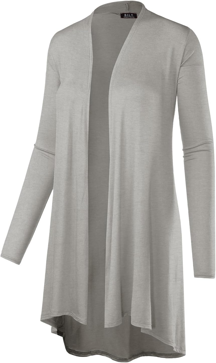 BH B.I.L.Y USA Women's Open Front Lightweight Jersey Classic Long Sleeve Cardigan