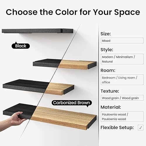 Miniatura 7 de BAYKA Estantes flotantes montados en la pared, estante de pared flotante de madera para libros y decoración, pequeña exhibición y organizador que A.