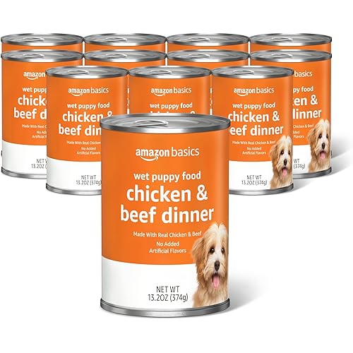 Amazon Basics Puppy Chopped Ground Dinner Canned Dog Food, with Chicken & Beef, 13.2oz (Pack of 12)