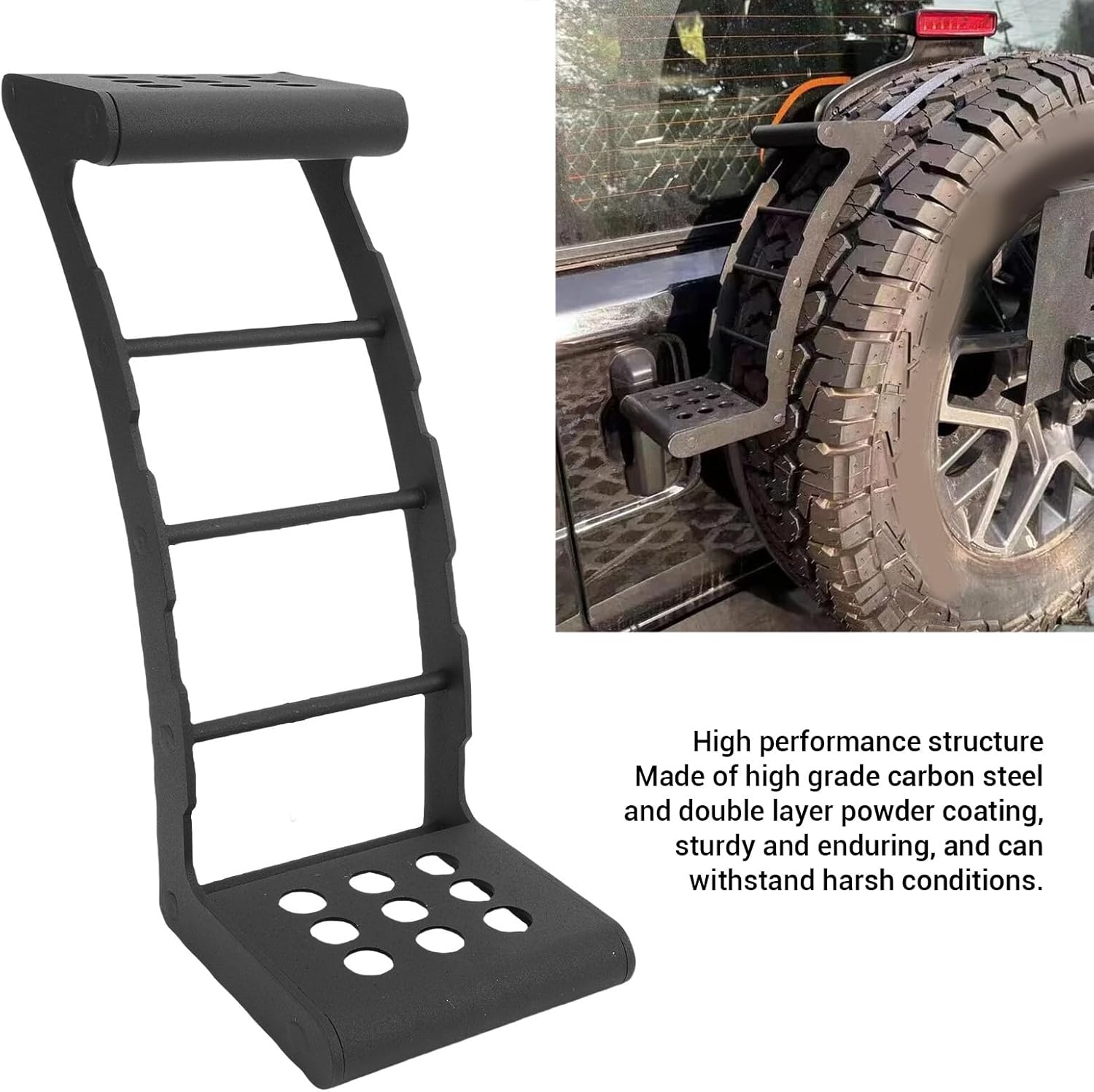 Heavy Duty Tire Step, Strong Load Capacity, Wheel Ladder Replacement with a Double Powder Coated Finished, Suitable for Off Road SUVs with Tire Sizes from 24 to 35 in