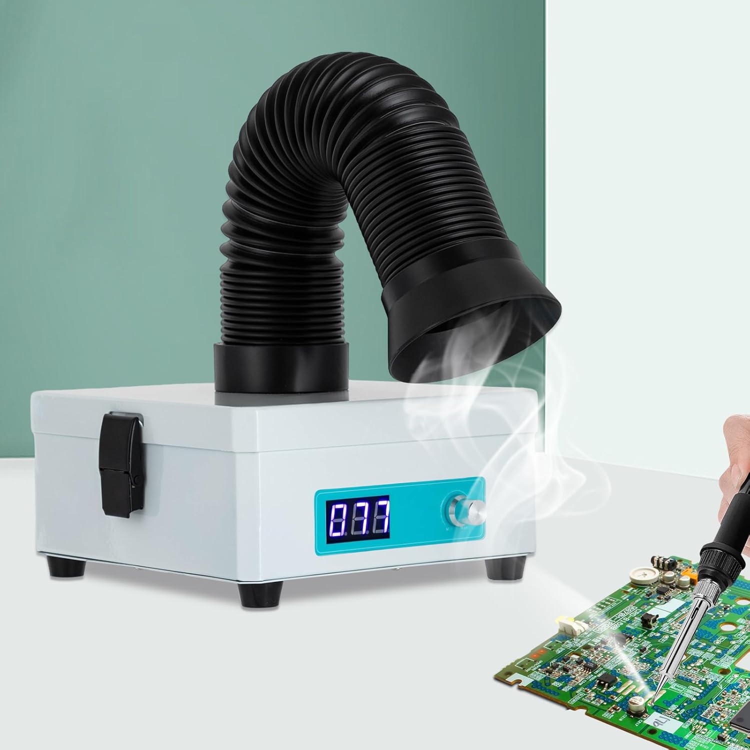 Fume Extractor Smoke Absorber Fan,for DIY Soldering Work, Phone Repair, Electric Iron Welding, H-E-P-A & Carbon 3-layer Filtration Design Filter Desktop Soldering Smoke Absorber Remover