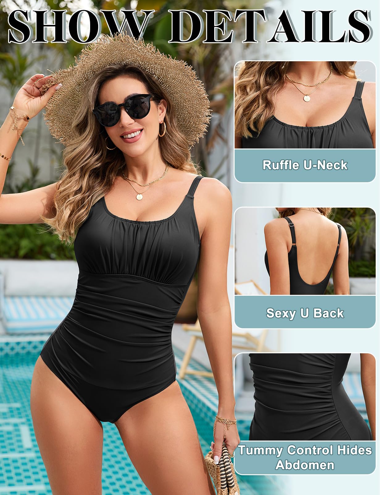 RITOSTA Costume Intero Donna Contenitivo Pancia Costumi Piscina Mare Costume Curvy Costume da Bagno Donna Push up Monokini con Swimwear Imbottito Scollo a U Schiena Bassa