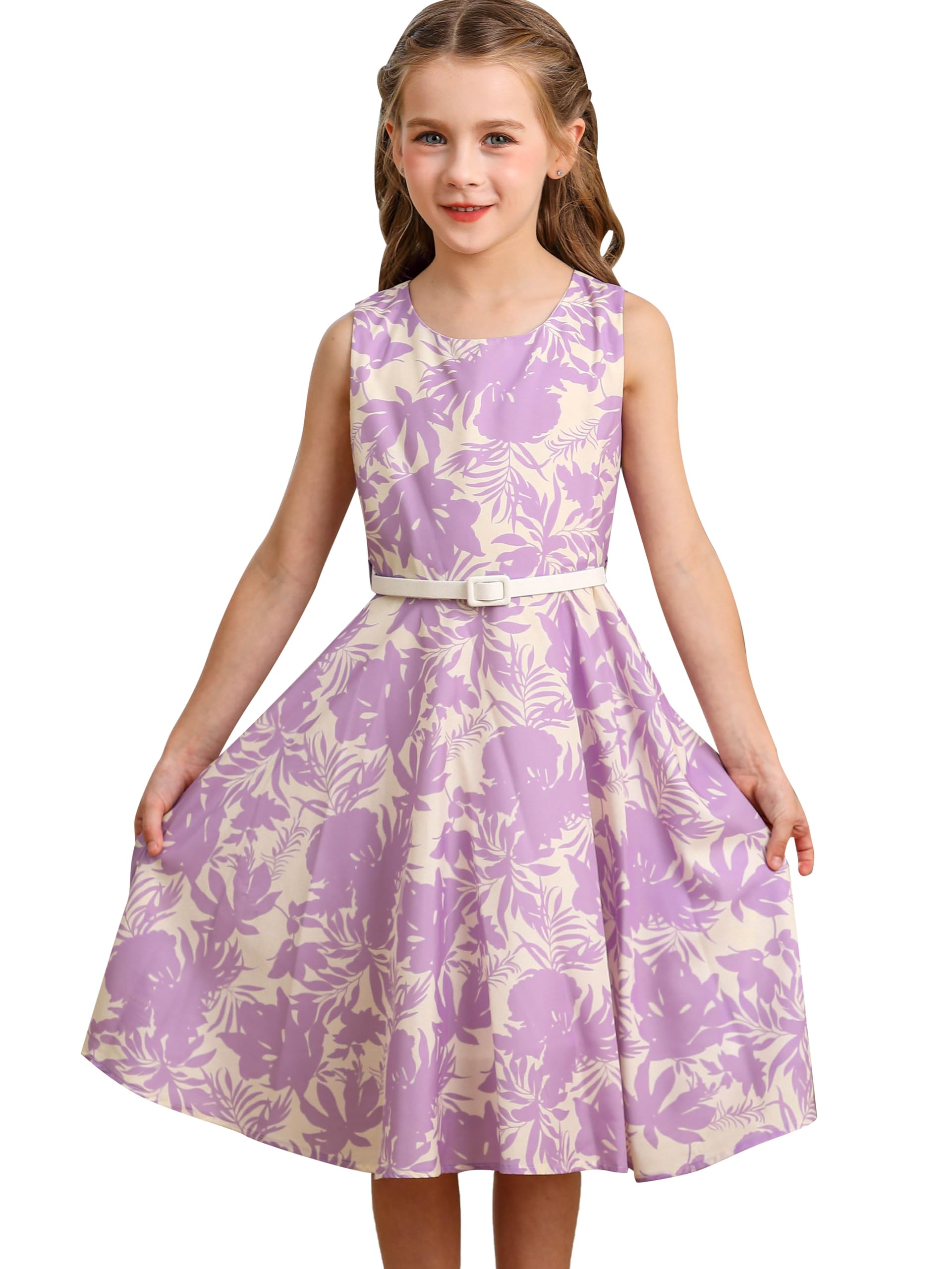 BONNY BILLY Vestido Niña Fiesta Boda Ceremonia Estampado Floral Vintage con Cinturón
