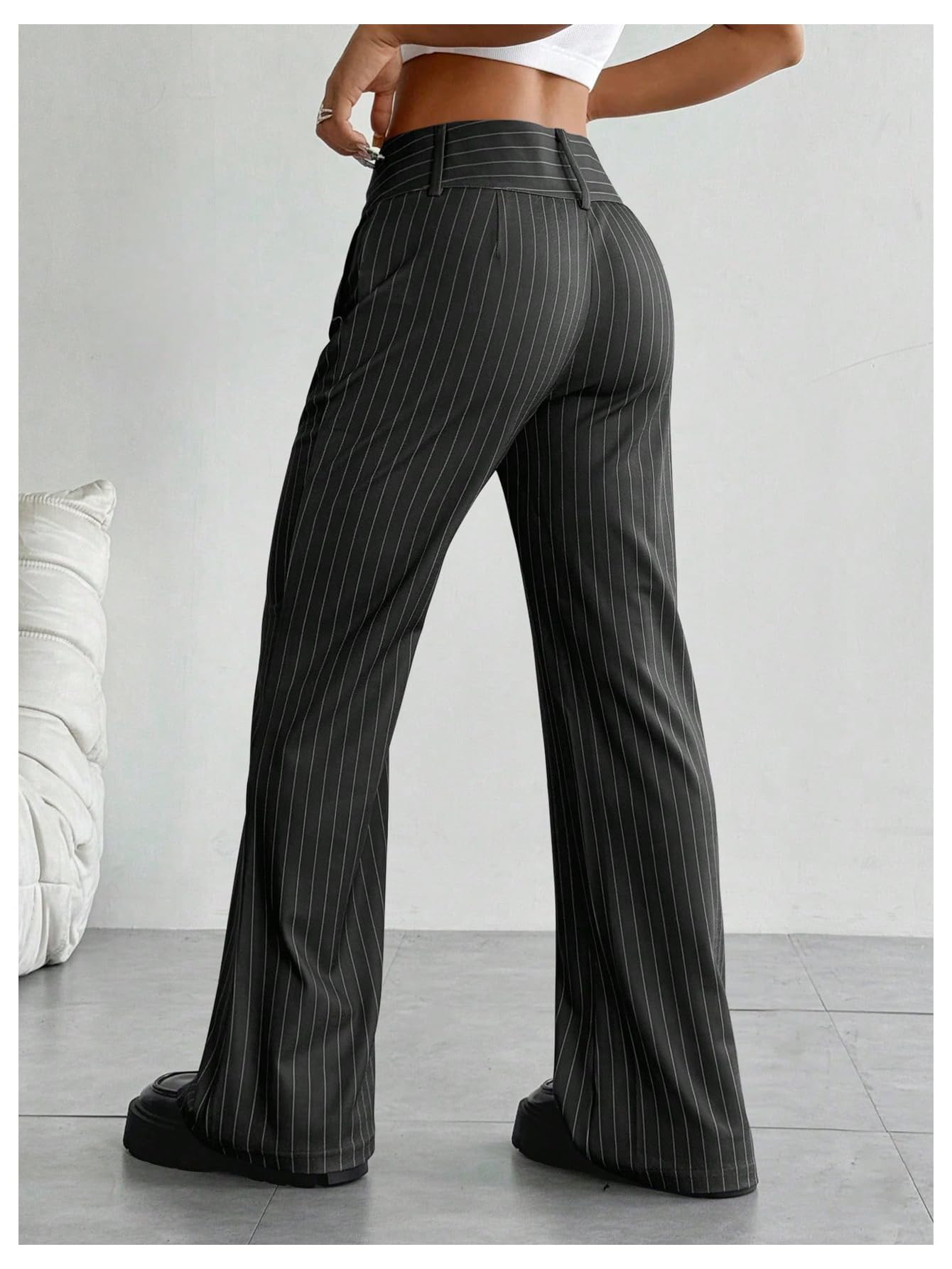 Floerns Pantalones de vestir de cintura alta con estampado a rayas para mujer, pantalones de traje de trabajo de pierna recta