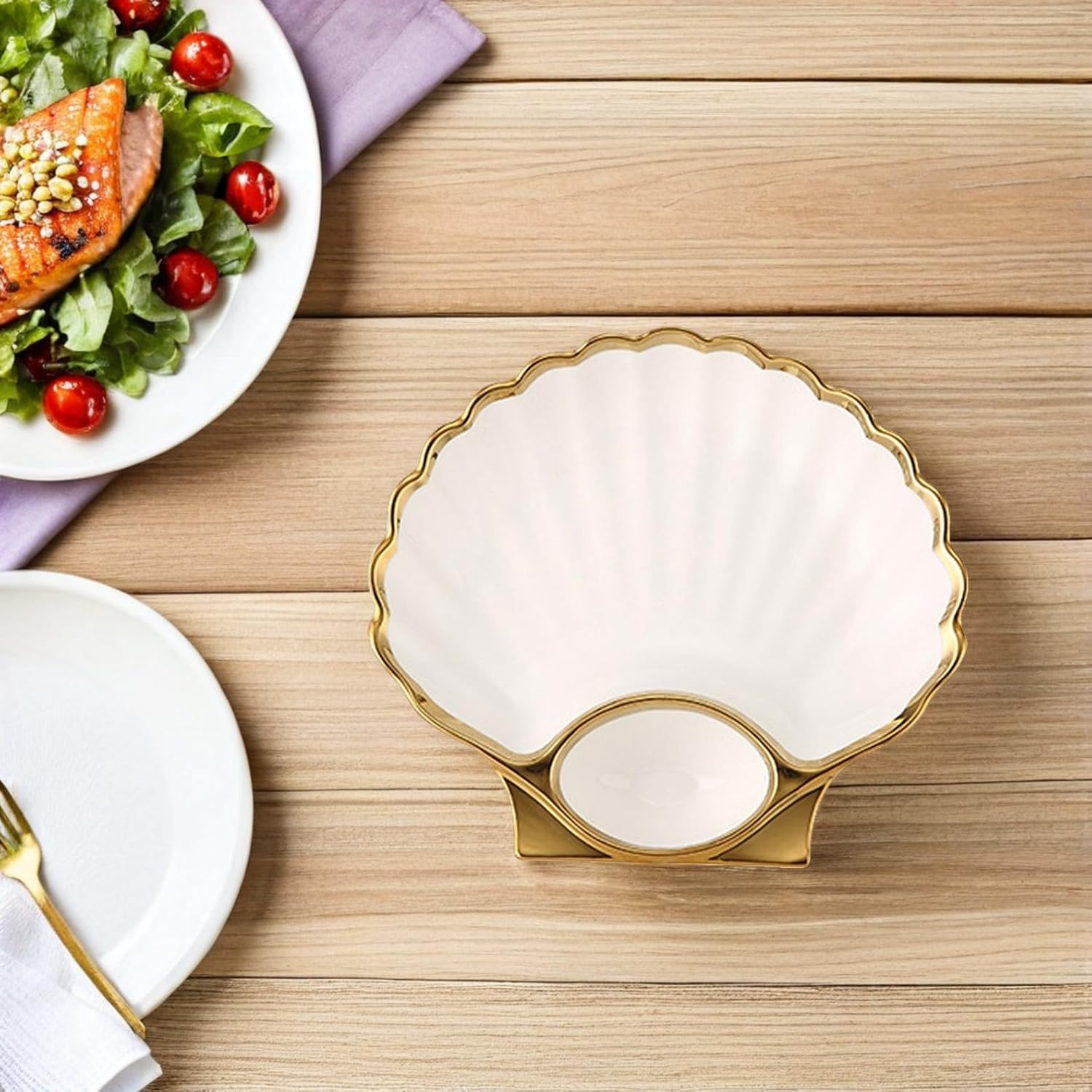 ULTECHNOVO Shell Shape Dumpling Dish Ceramic White for Sushi and Fries