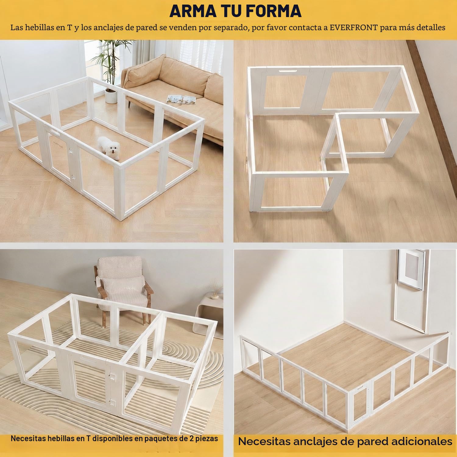 EVERFRONT Corral de plástico acrílico transparente para perros, fácil de montar, corralito para cachorros y gatos