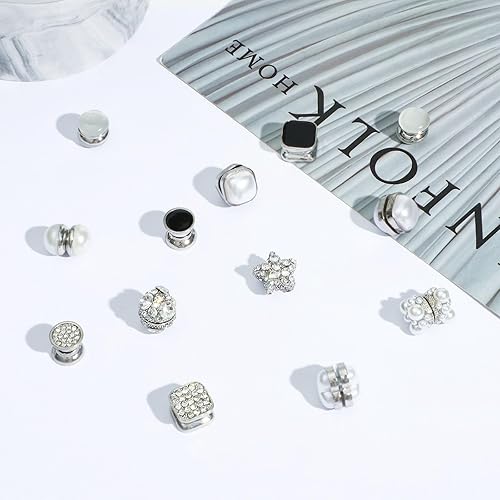 Miniatura 2 de NEWITIN 9 Pairs Magnetic Stud Earrings for Women Clip on Earring Magnet Studs Inlaid Cubic Zirconia Pearl Stud Earring Fashion Non Piercing Magnetic