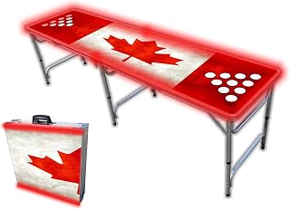PARTYPONG 8-Foot Beer Pong Table w/Holes & Glow Lights - Oh Canada Graphic