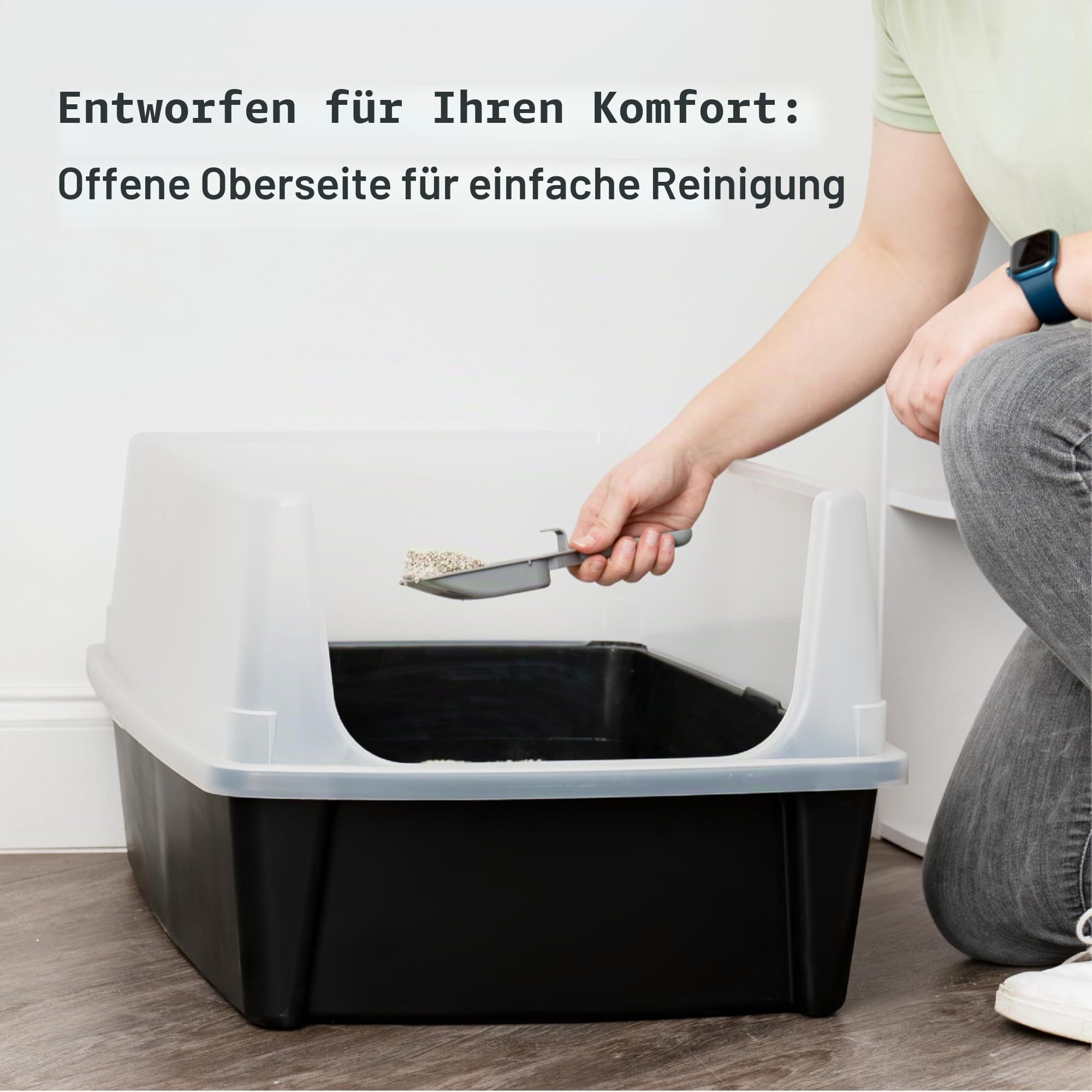 Iris Ohyama, XXL Katzenklo, Katzentoilette Hoher Rand, Schwarz, Großes Katzenklo, Abnehmbare Ränder, Auslaufschutz, Einfache Reinigung, Für Große Katzen, Zwei Katzen, Maine Coon, BPA-frei – CLH-XL