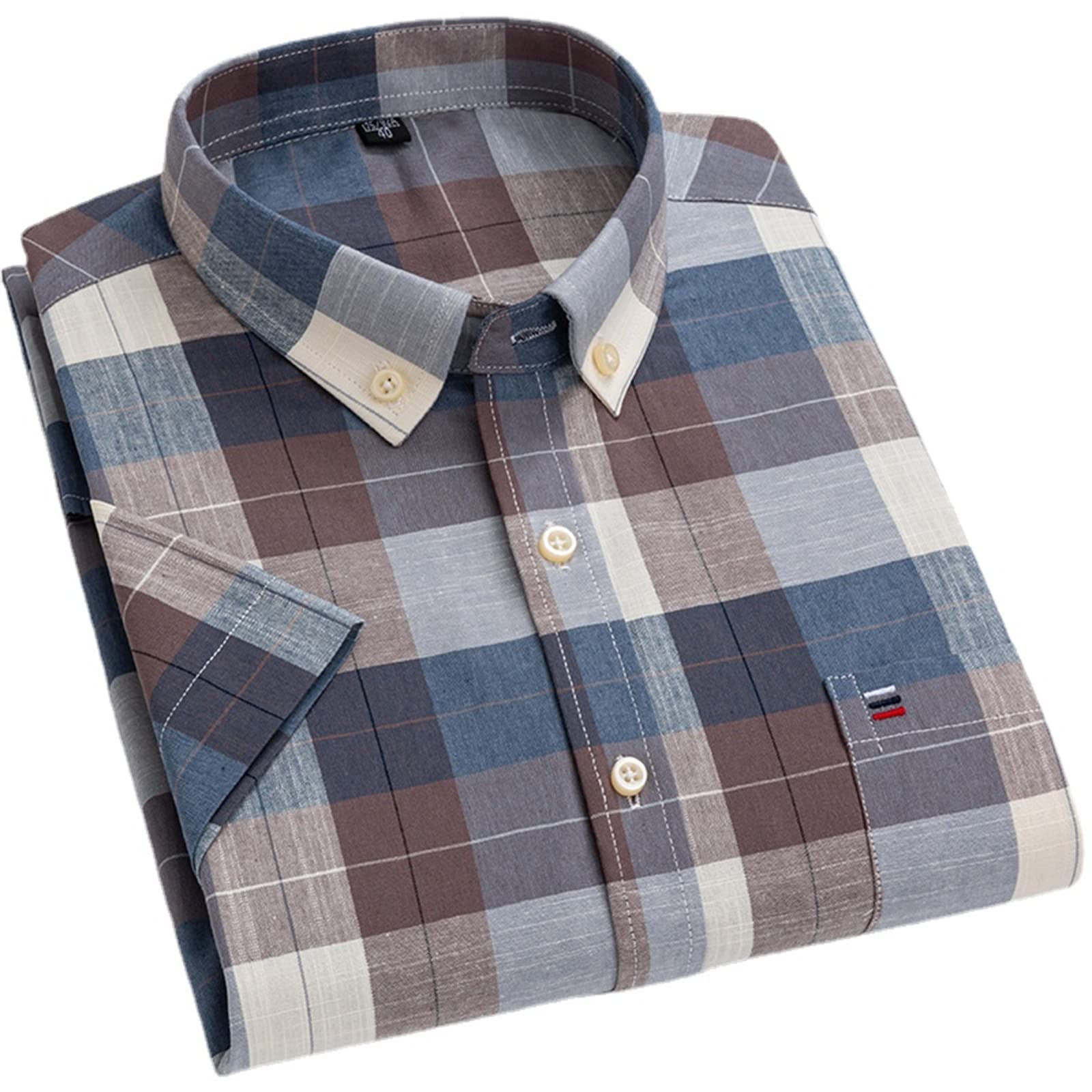 Chemise Homme Oxford Manches Courtes - 100% Coton - Coupe Standard - Multi Couleurs Et Tailles S-6XL