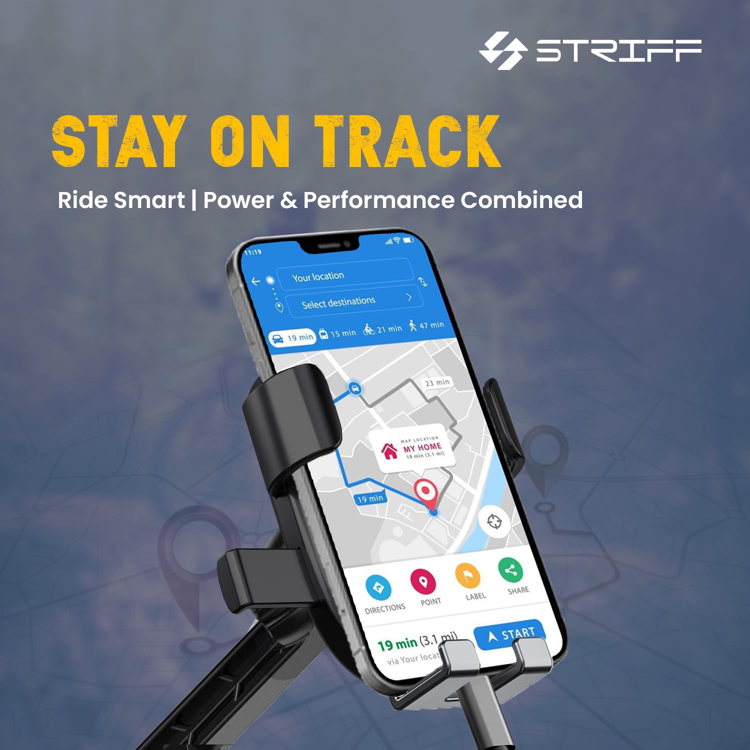 STRIFF Aeroride Mirror Mount Bike Mobile Phone Holder | 360° Rotatable Smartphone Stand for Bicycle & Motorcycle | Anti-Shake Secure Grip | for 4.7 to 6.8 Inch Devices | Mirror Handlebar Mount, Black — Amazon image 6