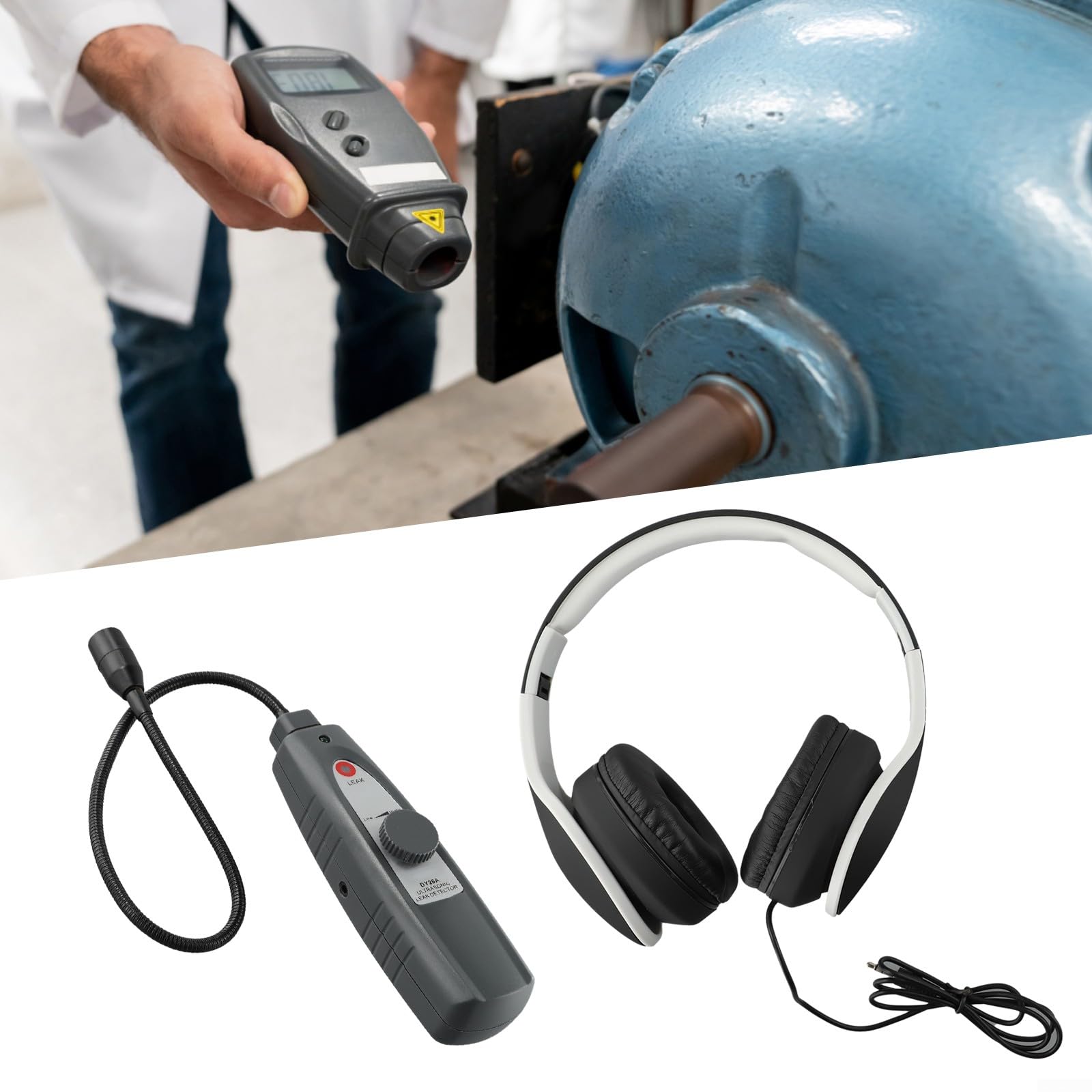 Rilevatore di perdite ad ultrasuoni, rilevatore di perdite d'aria 40KHz±2KHz con cuffie, stetoscopio automobilistico con allarme sonoro e luminoso, sonda da 420 mm per conduttura