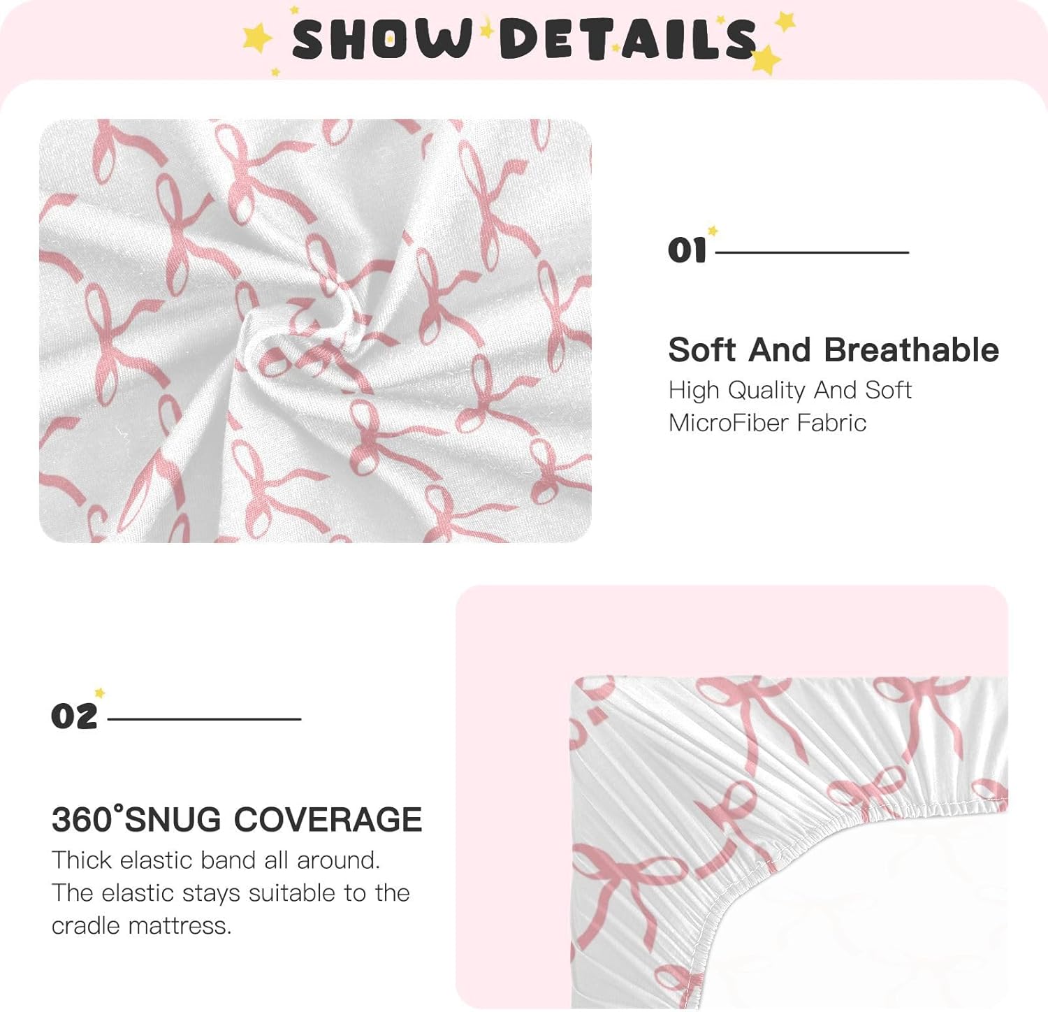 Pink Bows Crib Sheets for Boys Girl Coquette Pink Ribbon Bow Pattern Fitted Mattress Cover Watercolor Bowknotb Toddler Baby Bed Sheets Standard Unisex Crib Sheet 28x52 Inch