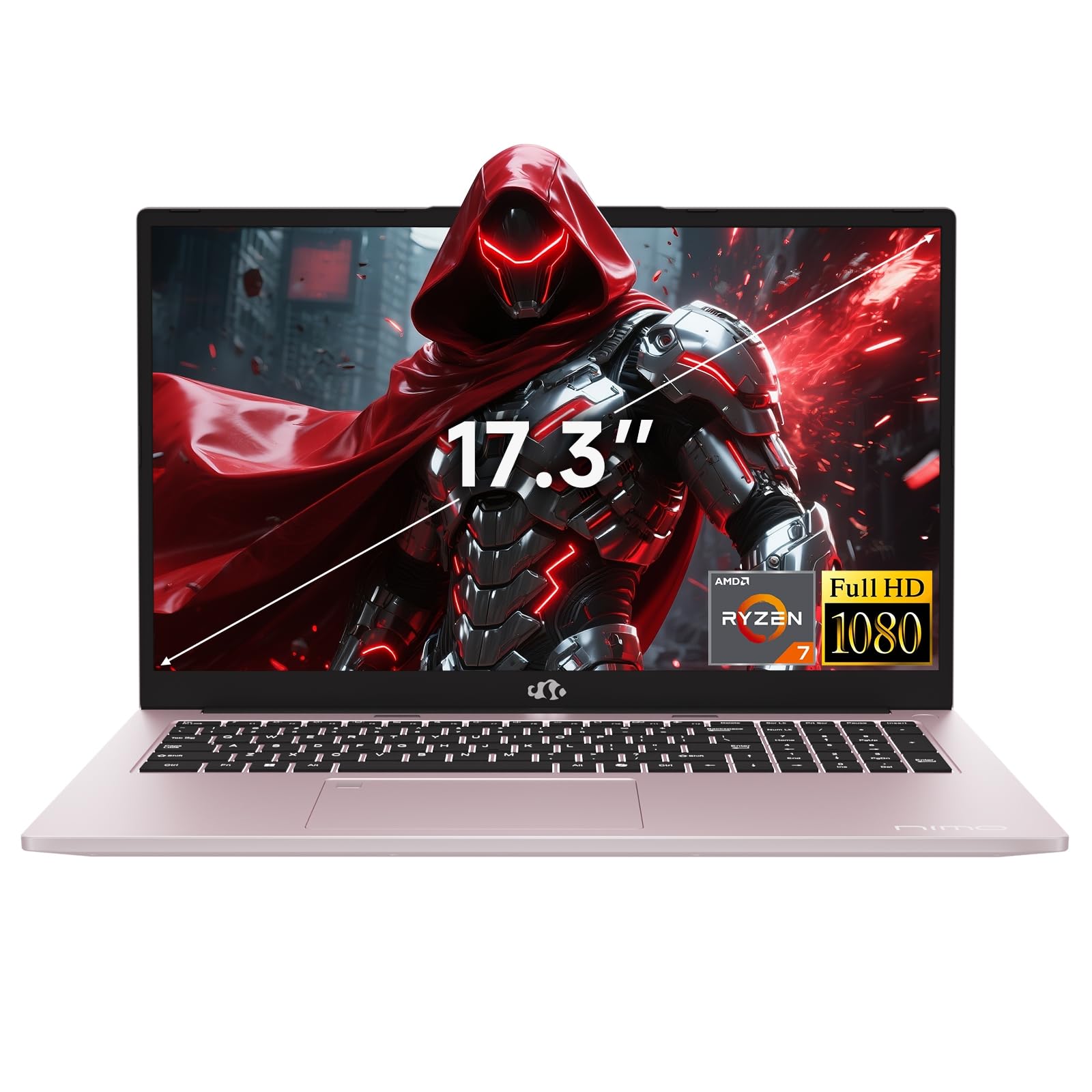 NIMO 17.3" FHD-Gaming-Laptop, AMD R7 7735HS (8C/16T, Beats i7-12650H) 16GB DDR5 RAM 1TB SSD Business-Computer with Radeon 680M, 100W Type-C, Wi-Fi 6E,