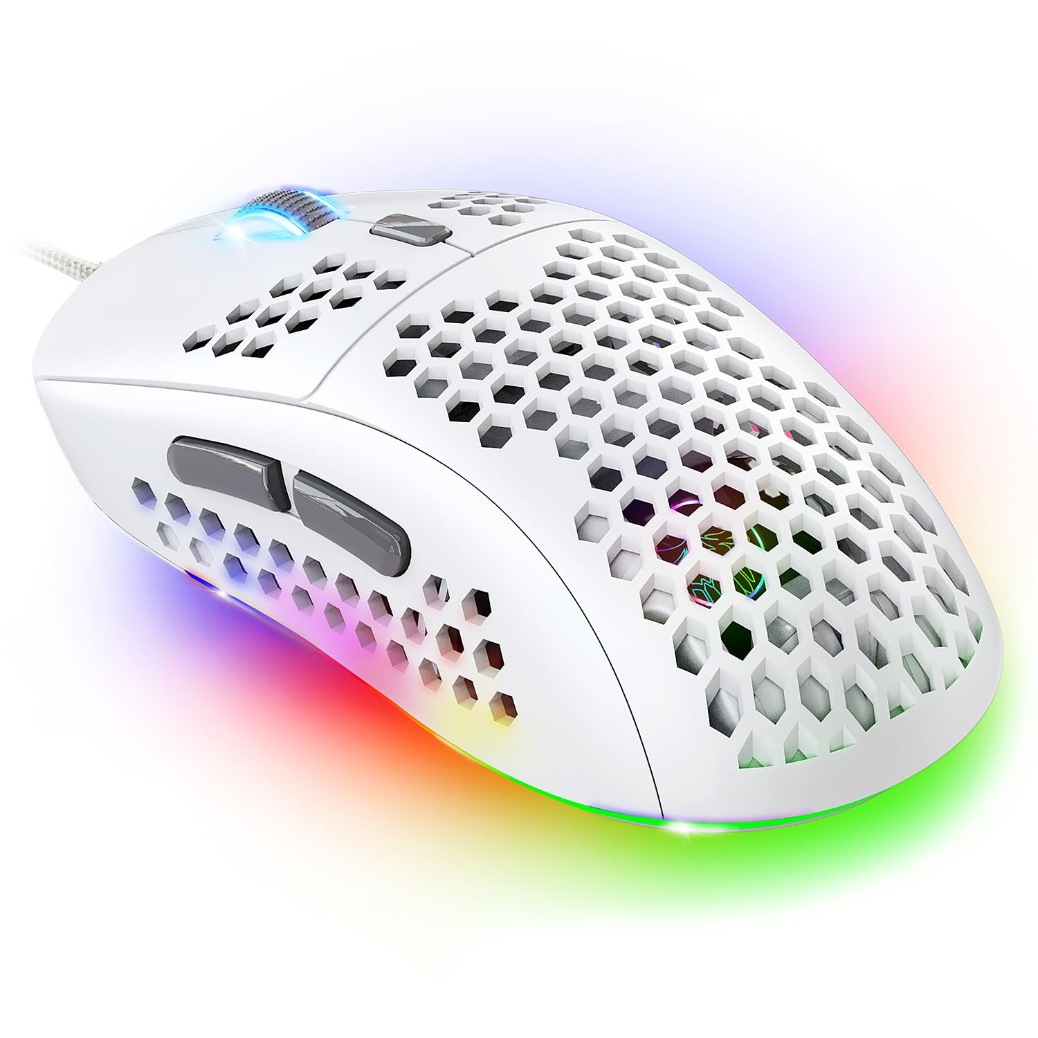 Spirit Of Gamer - Pro M4 Bianco, Mouse Da Gaming Cablato Rgb 12800 Dpi, 6 Pulsanti Programmabili, 13 Modalità Di Retroilluminazione Luminosa, Design A Nido D'ape Ultraleggero, Compatibile Con Pc-image