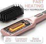 MEGAWISE Hair Straightener Brush, Heated Straightening Brush with MCH Heating, LED Temp Control, Anti-Scald Comb Teeth, Auto Lock, 60-Min Auto Off, Dual Voltage, for Frizzy, Wavy & Thick Hair, Daily Styling & Travel ,Pink