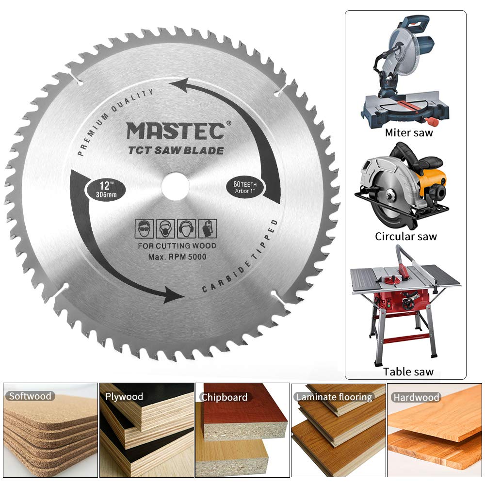 12 Inch 60 Tooth Miter Saw Blade for Wood Cutting with 1-Inch Arbor
