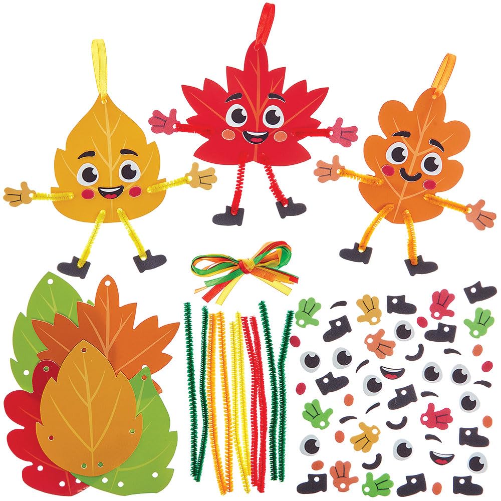 Baker Ross FN585 Leaf Mix & Match Decoration Kits - Pack of 8, Creative Autumn Craft Sets, Fun Seasonal Decorations