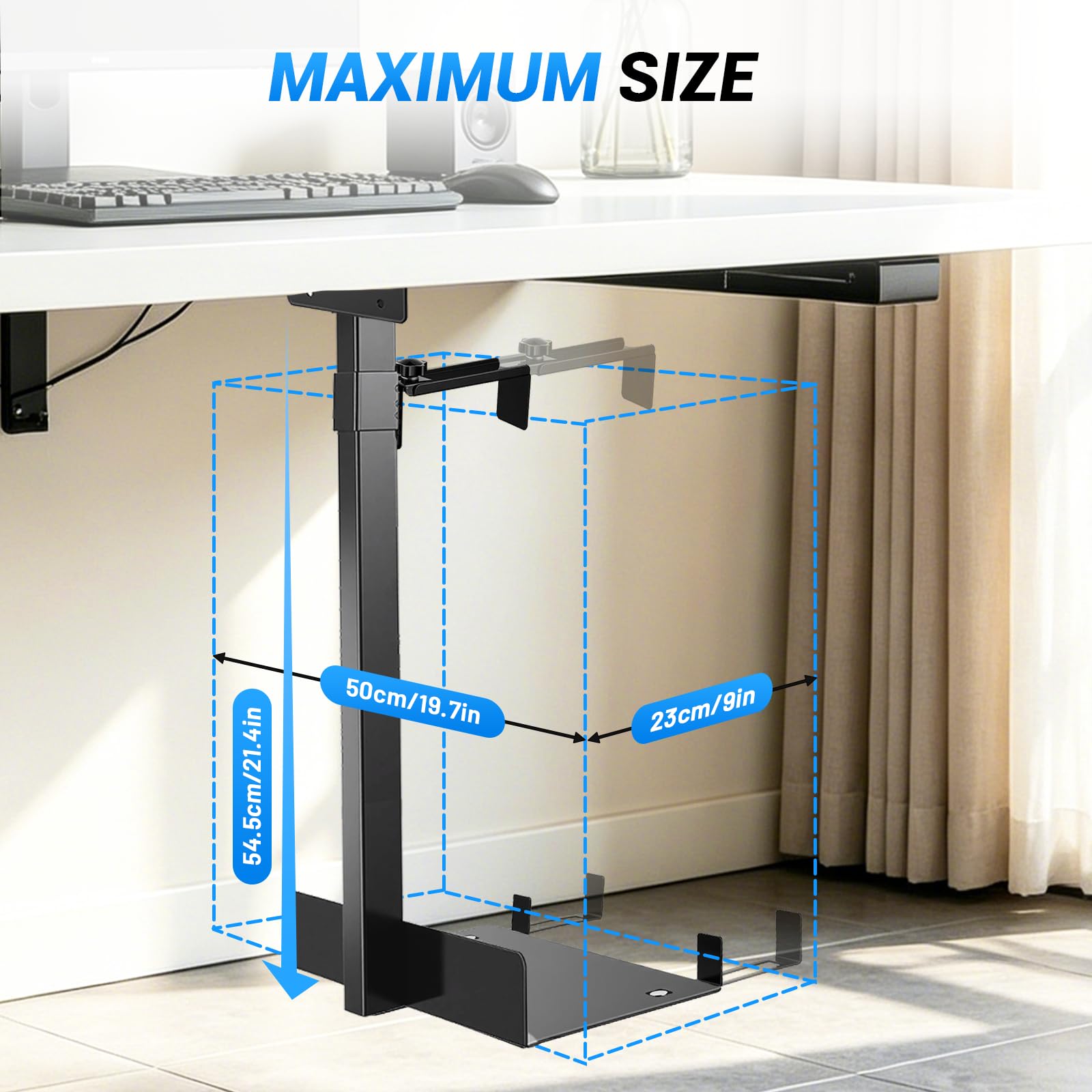 Supporto per PC CPU Regolabile Sotto Scrivania, supporto PC per 30-50 cm, supporto a parete per computer in acciaio al carbonio, supporto PC sotto il tavolo per case del computer, fino a 30 kg