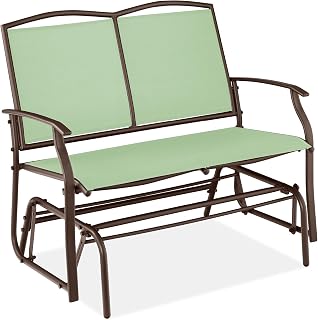 Best Choice Products 2-Person Outdoor Patio Swing Glider Steel Bench Loveseat Rocker for Deck, Porch w/Textilene Fabric, Steel Frame - Sage Green/Brown